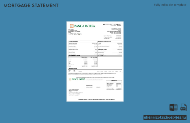 Serbien Banca Intesa Hypothekenabrechnung in Word- und PDF-Formaten – Beispielvorschau